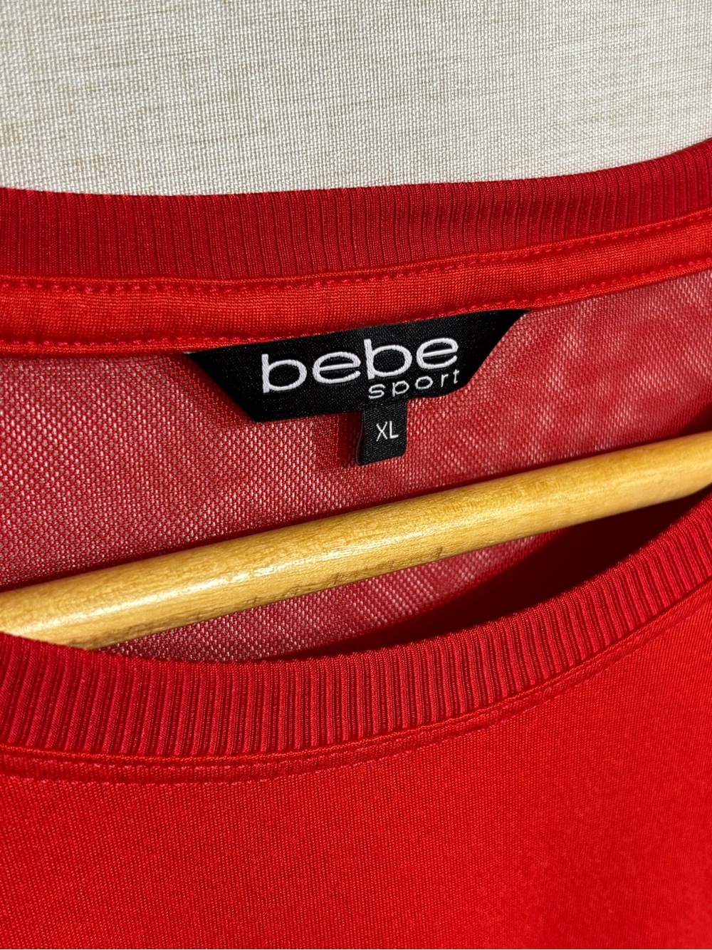Bebe Sport • Red Mesh Panel Rhinestone Logo Shirt XL - Picture 6 of 12
